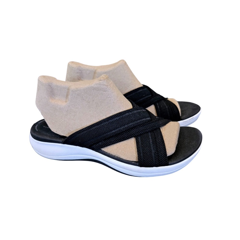 Clarks Cloudsteppers Arla Glitz Black Crisscross Slide Sandals Womens 8.5W